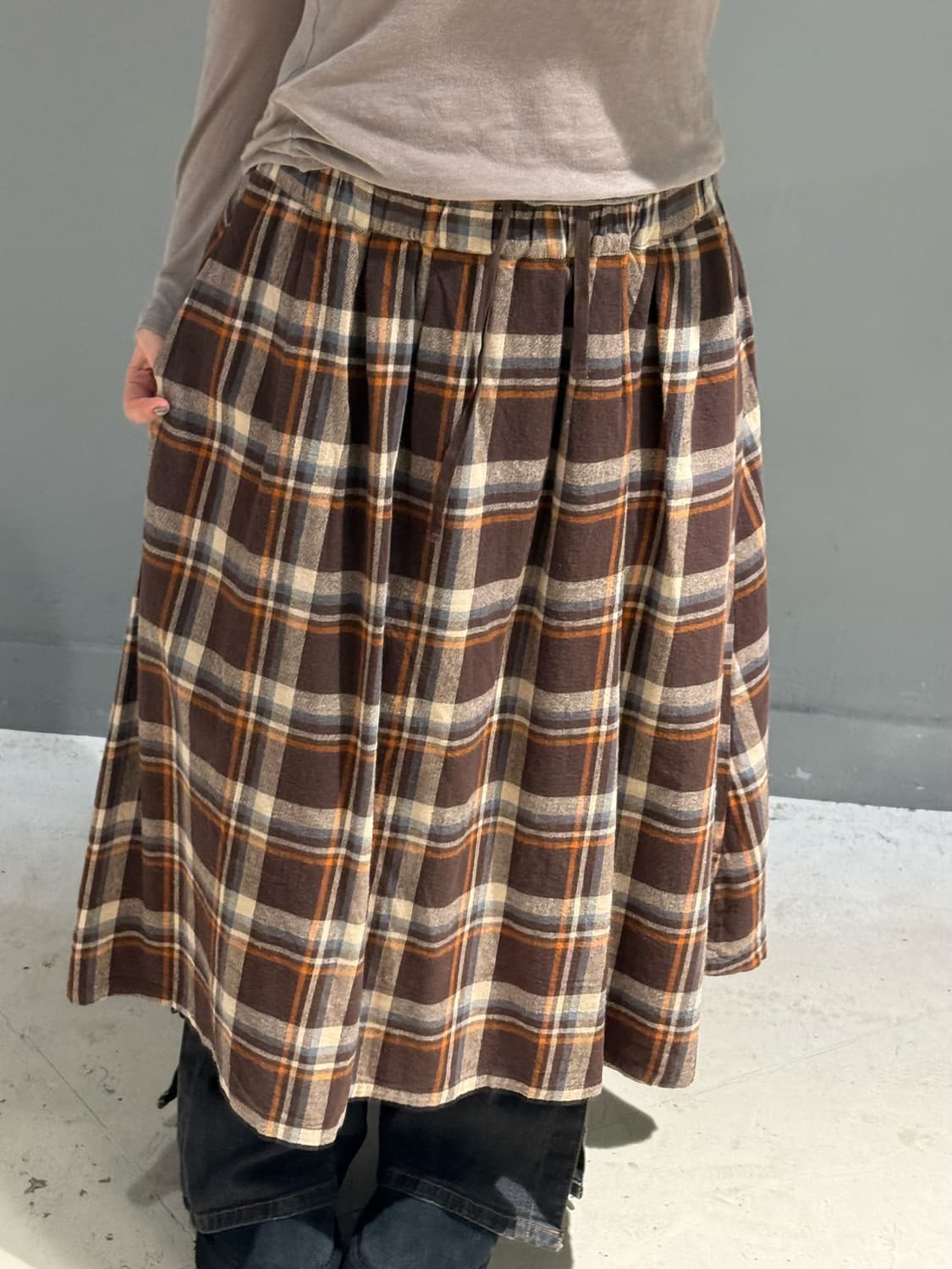 nerd brown check pattern skirt  상품이미지2
