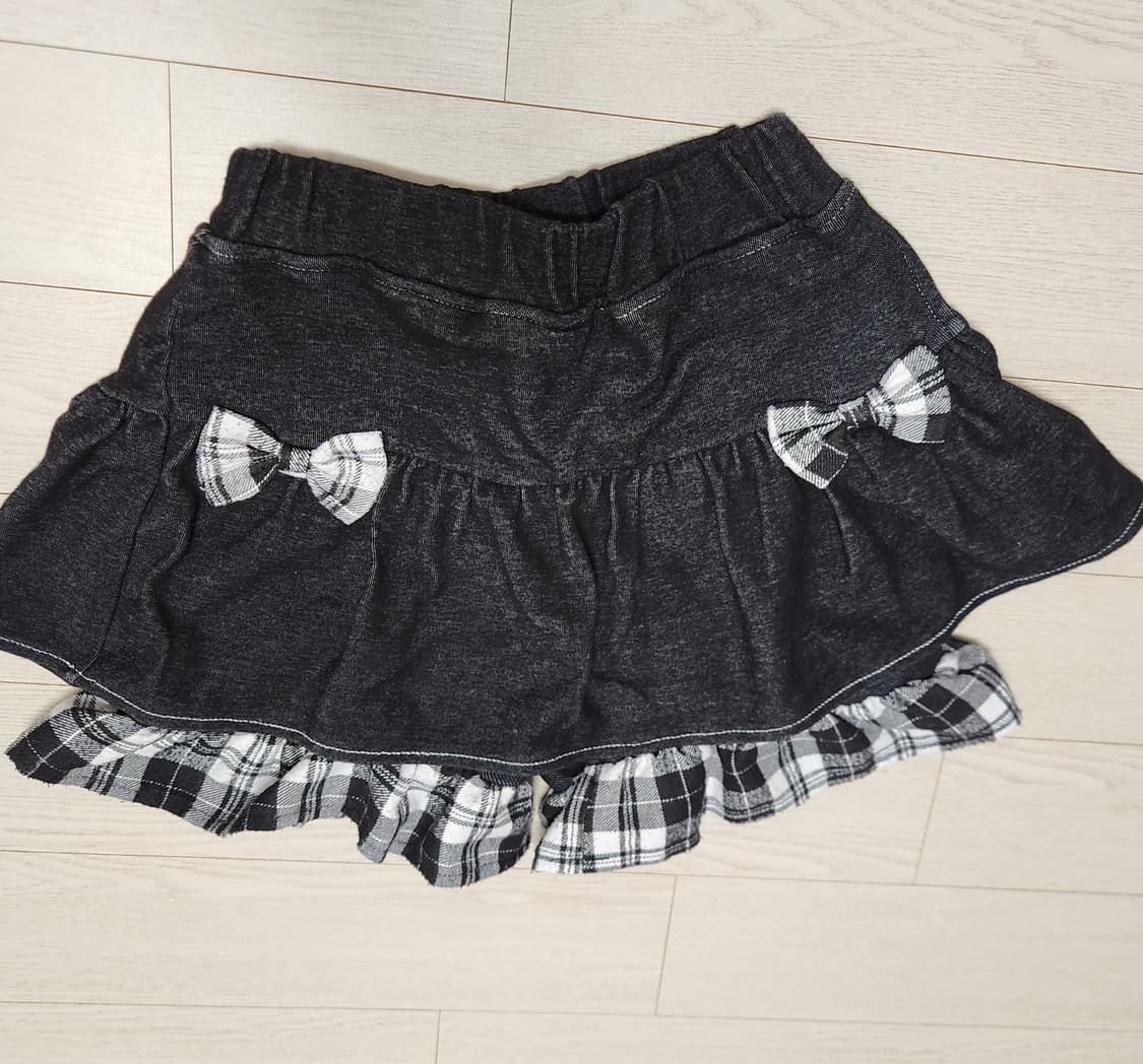 고스로리 갸루 체크 리본 레이스 치마바지 상품이미지1