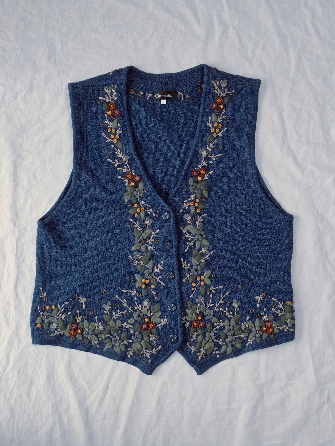 모리걸 그래니룩 자수 니트 베스트 조끼 일본빈티지 상품이미지1