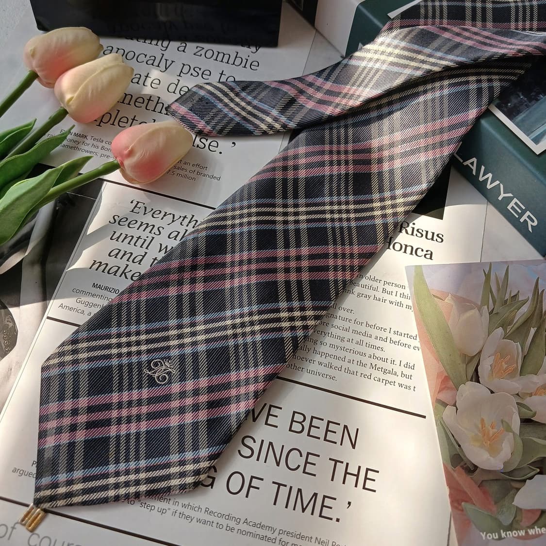 DAKS 닥스 실크 그레이 체크 넥타이 9.5cm B등급 e816 상품이미지3