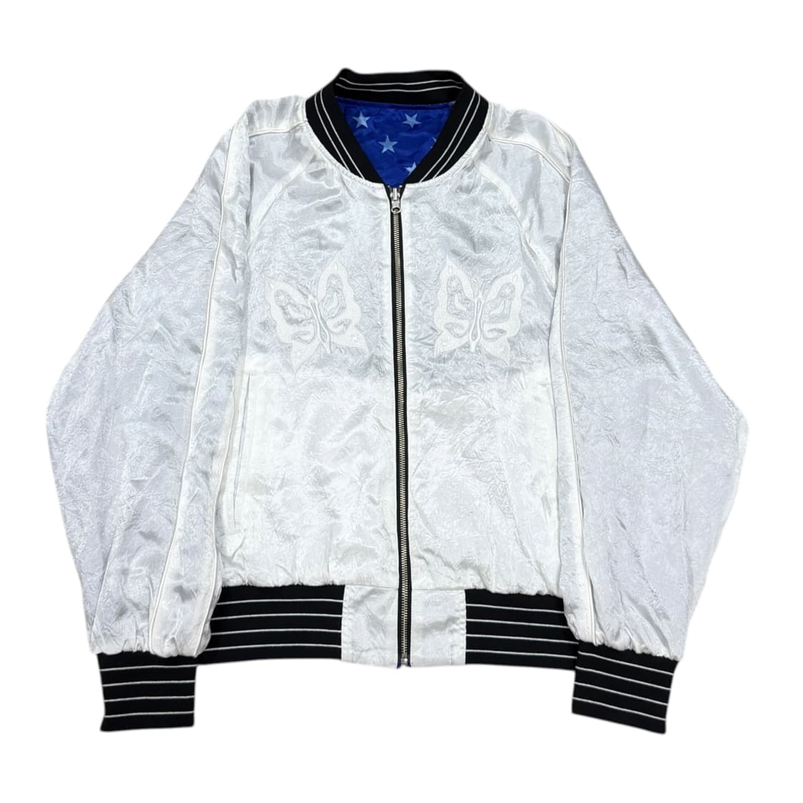 GYEONG 경 리버서블 별 스타 프린트 봄버 자켓 블루 화이트 상품이미지3