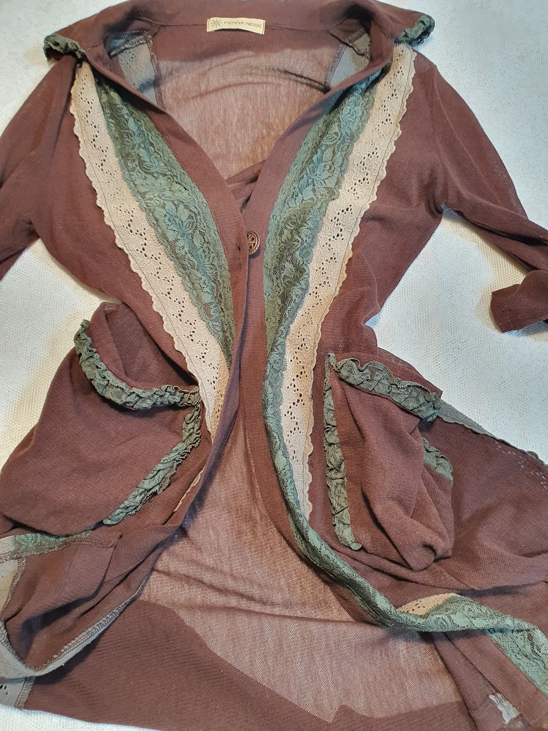 [빈티지] 페니스넥 레이스 장식 브라운 가디건 상품이미지2