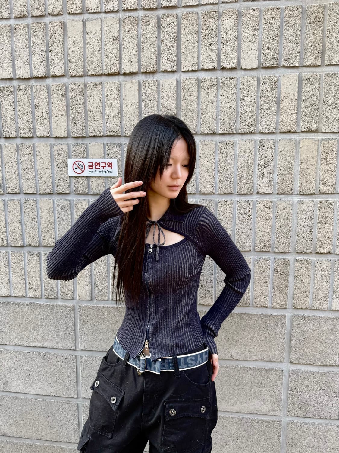 투웨이 집업 디테일 슬림 롱 슬리브 상품이미지2