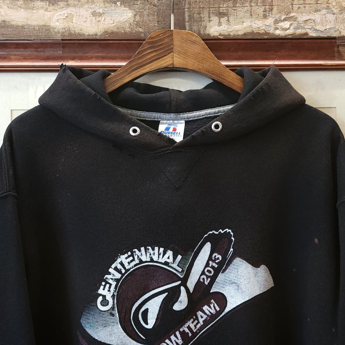 90s 러셀 후드 빈티지 스웻셔츠 러셀 썬페이딩 스노우보드 블랙 L 상품이미지4