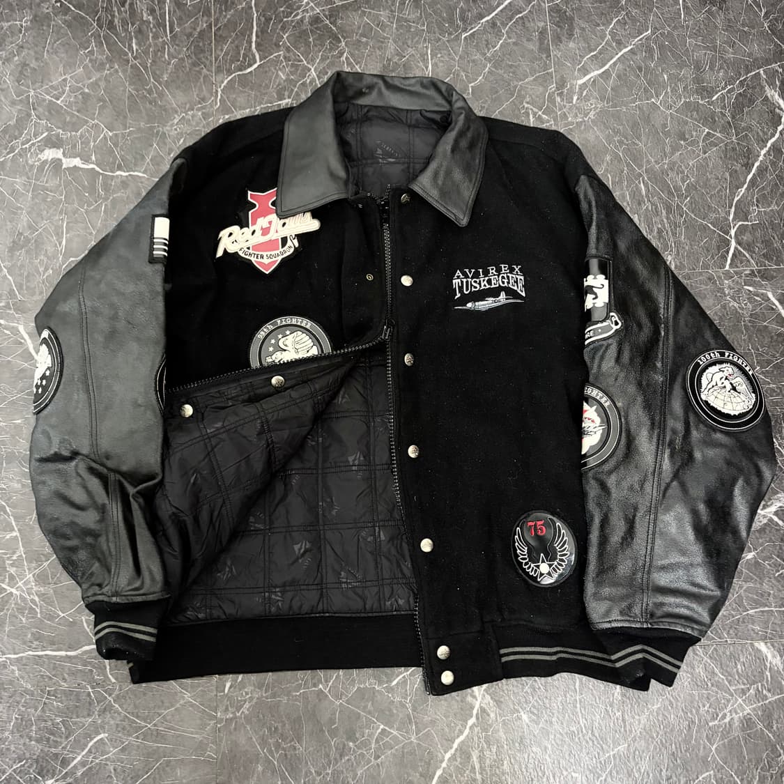 아비렉스 터스키기 리버시블 레더암 울 바시티 자켓 상품이미지7