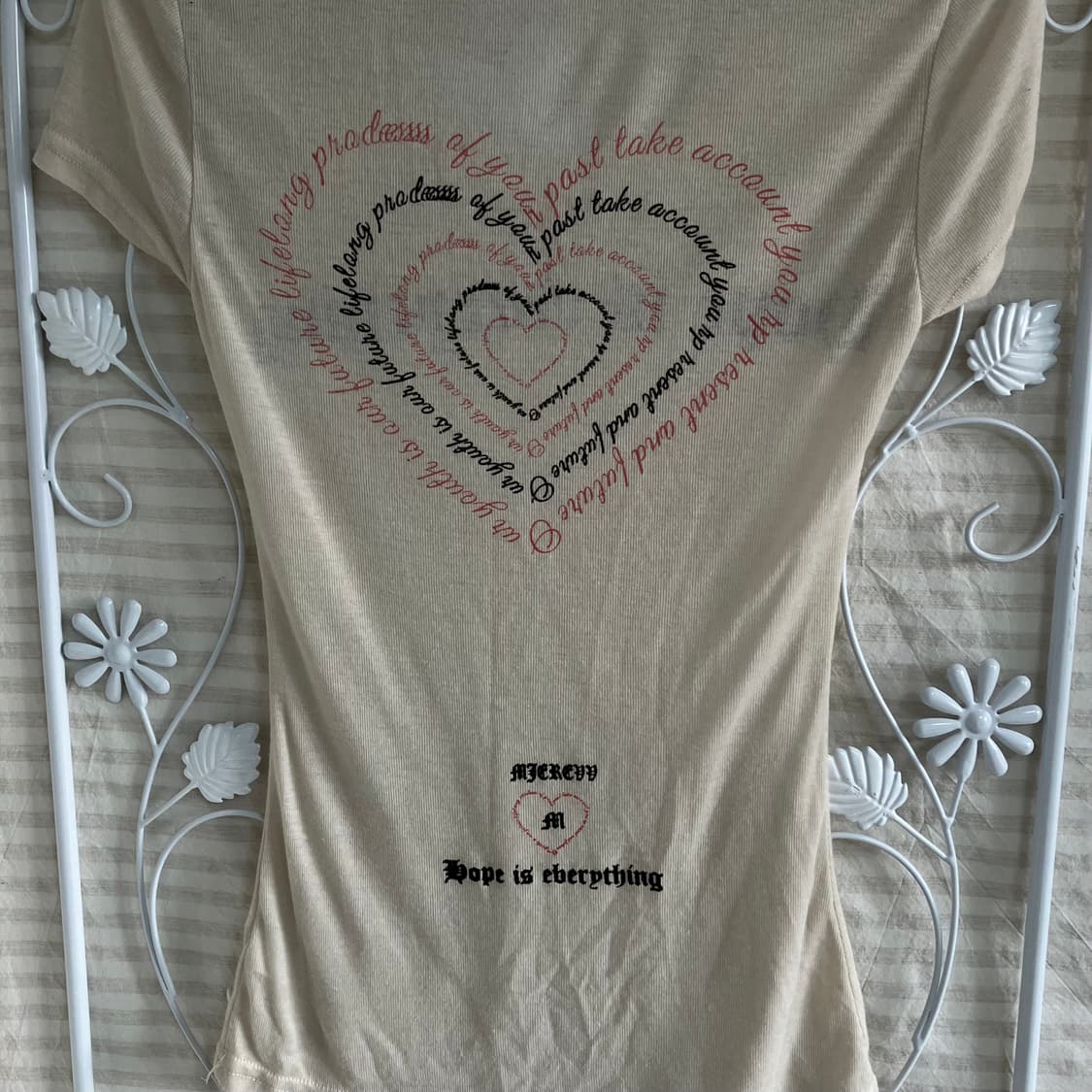 빈티지 하트 프린팅 아이보리 반팔 922 y2k 스트릿 모리 갸루 일본빈 상품이미지7