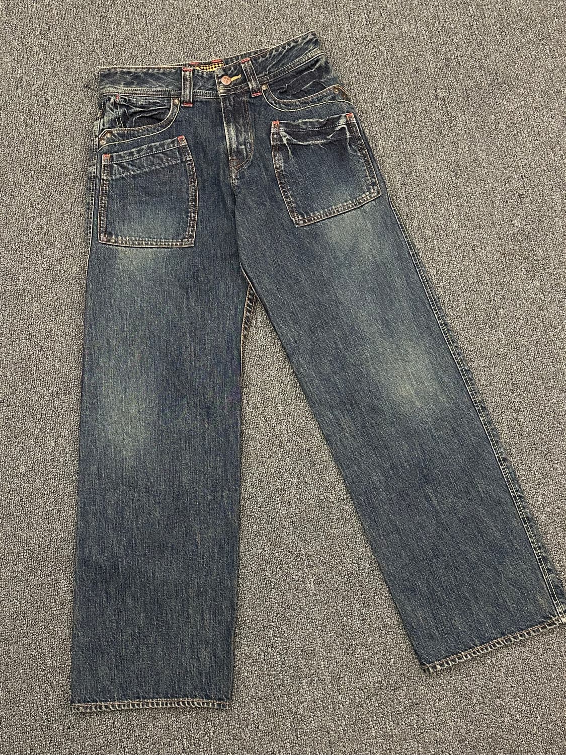 150)재패니즈 빈티지 여성 스티치 포켓 중청 데님팬츠 상품이미지3