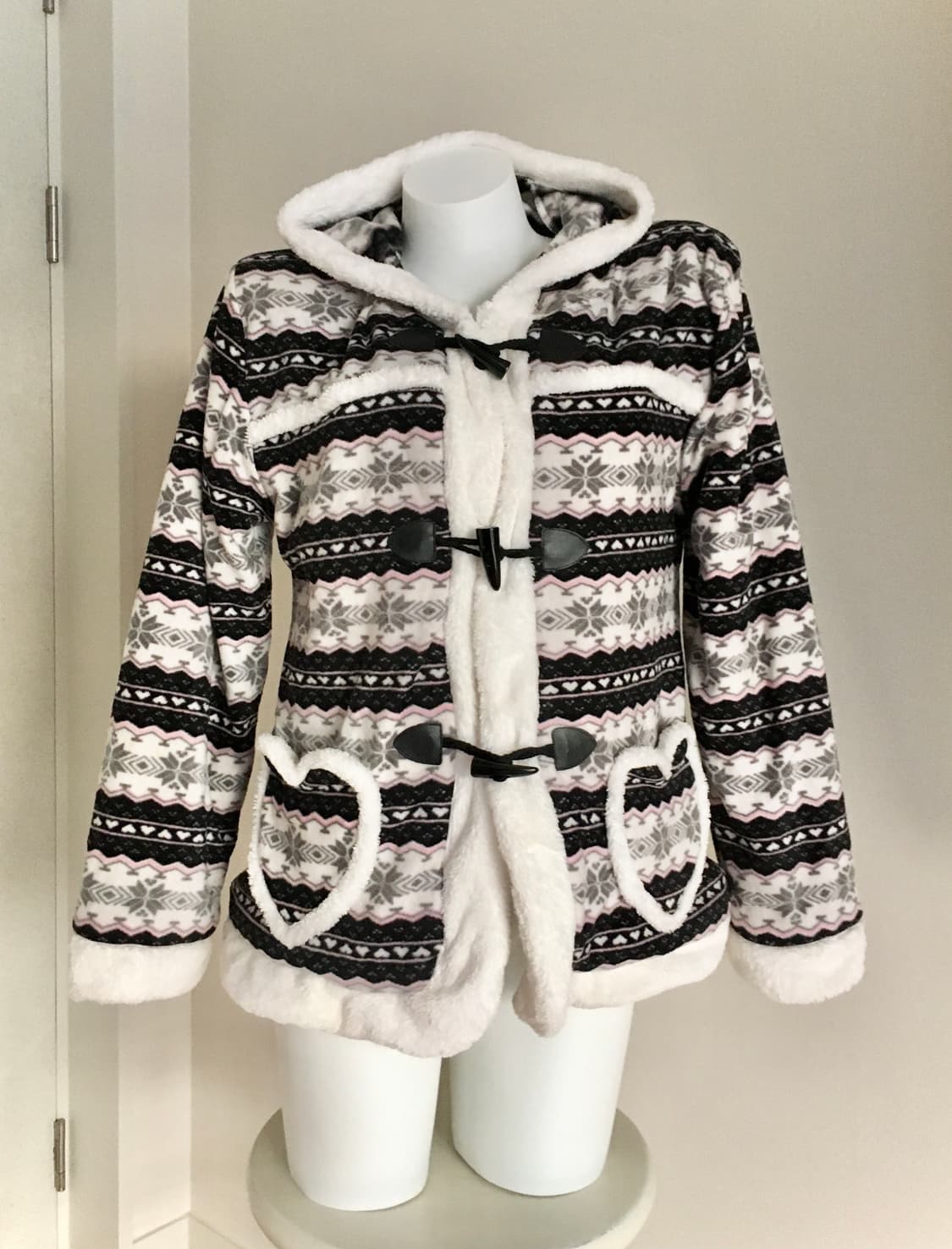 눈꽃 노르딕 연핑크 하트포켓 퍼 떡코 떡볶이코트 히메갸루 조지후쿠 상품이미지3