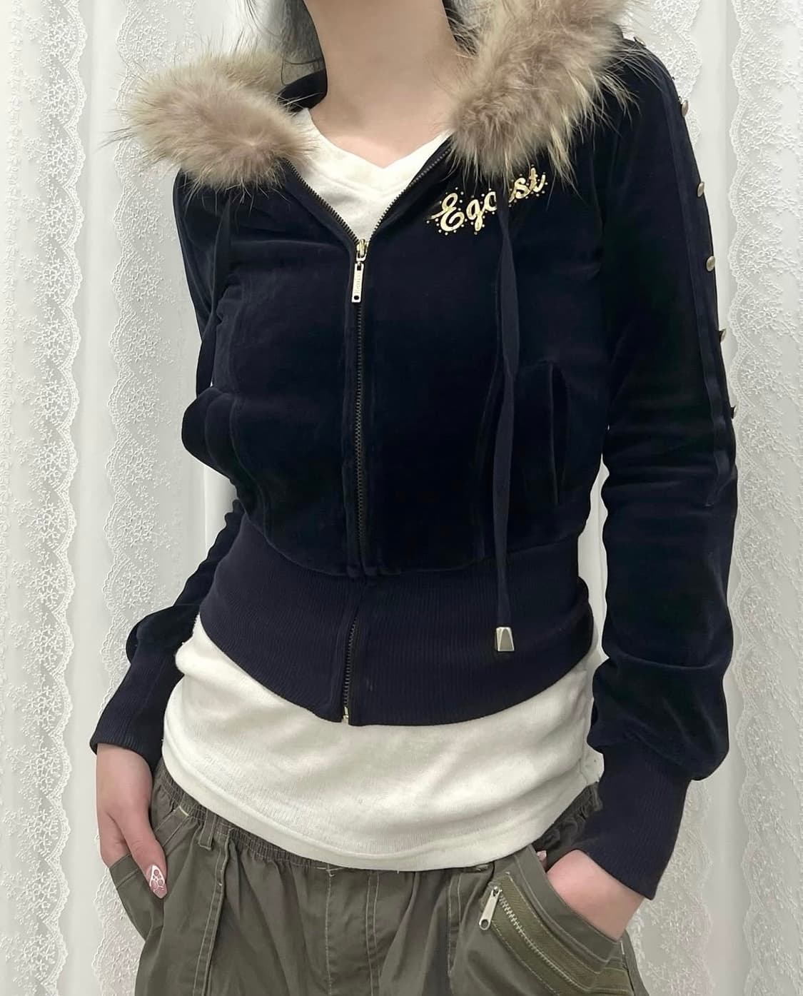 에고이스트 벨벳 퍼 후드집업 y2k갸루 상품이미지3