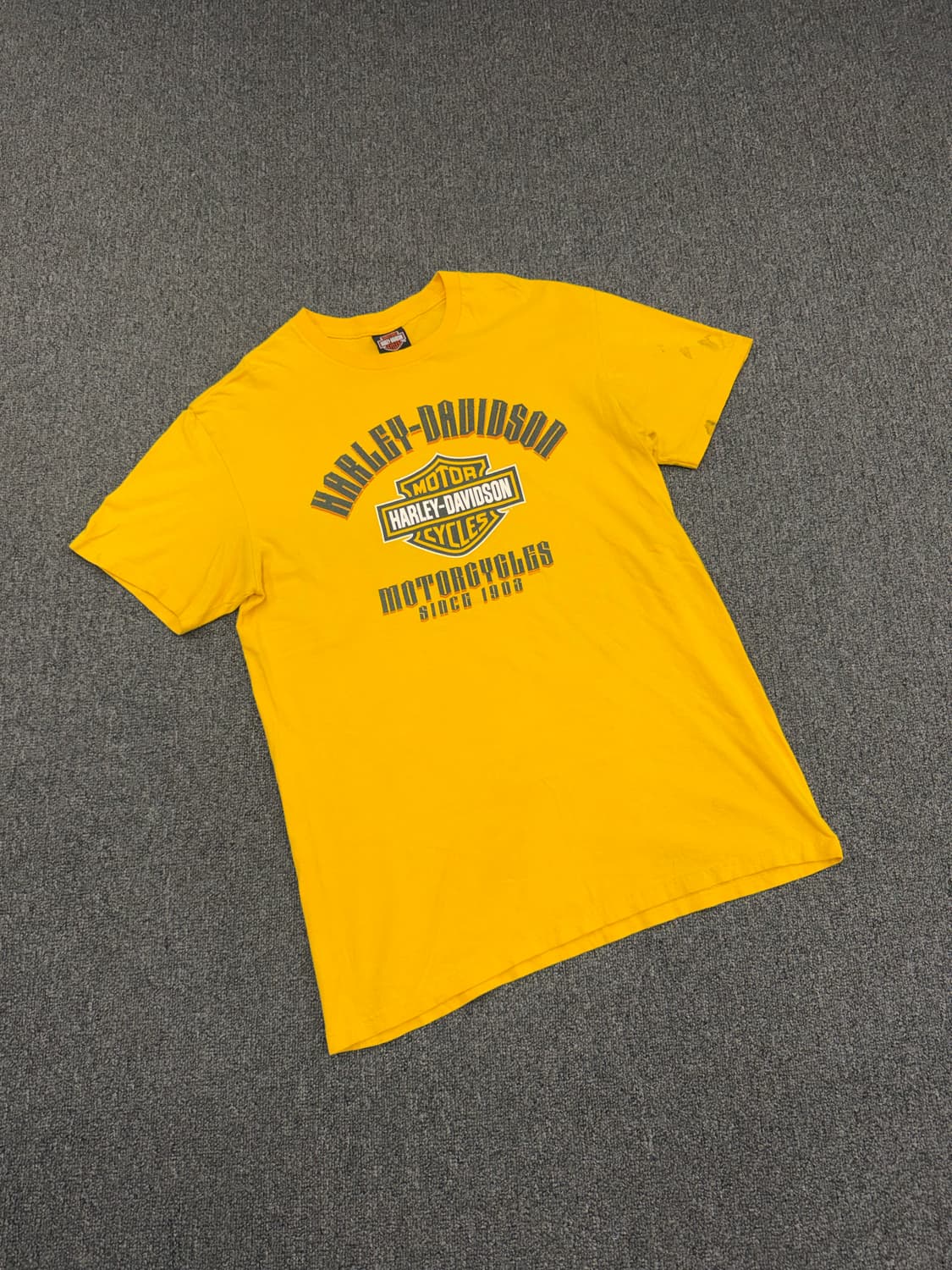 L) 할리데이비슨 빈티지 번호판 프린팅 옐로우 반팔 티셔츠 상품이미지2