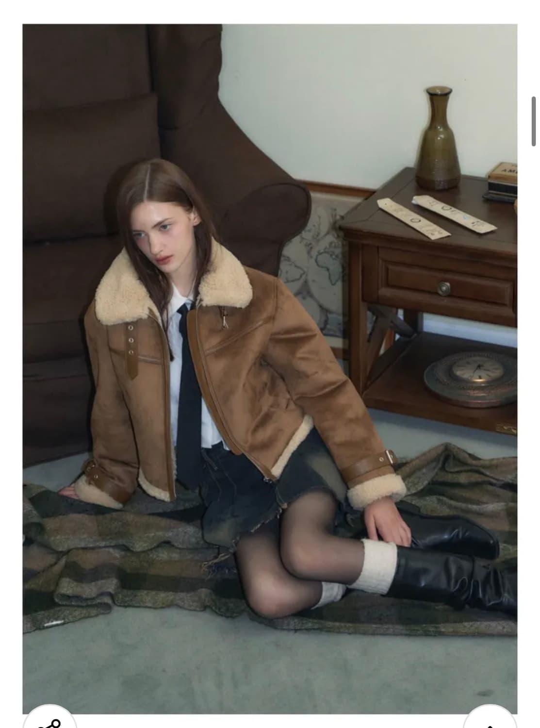 레더리 오블리크 스웨이드 무스탕 자켓 [BROWN] 판매 상품이미지1