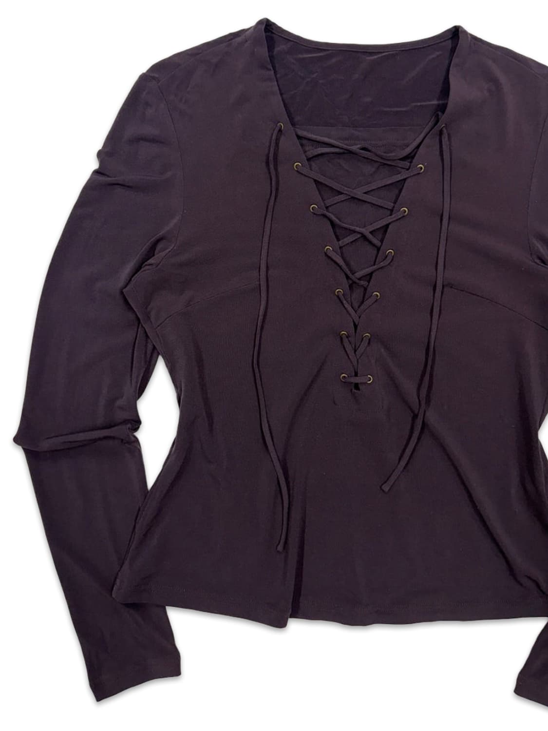 빈티지 다크 퍼플 아일렛 리본 긴팔티 상품이미지2