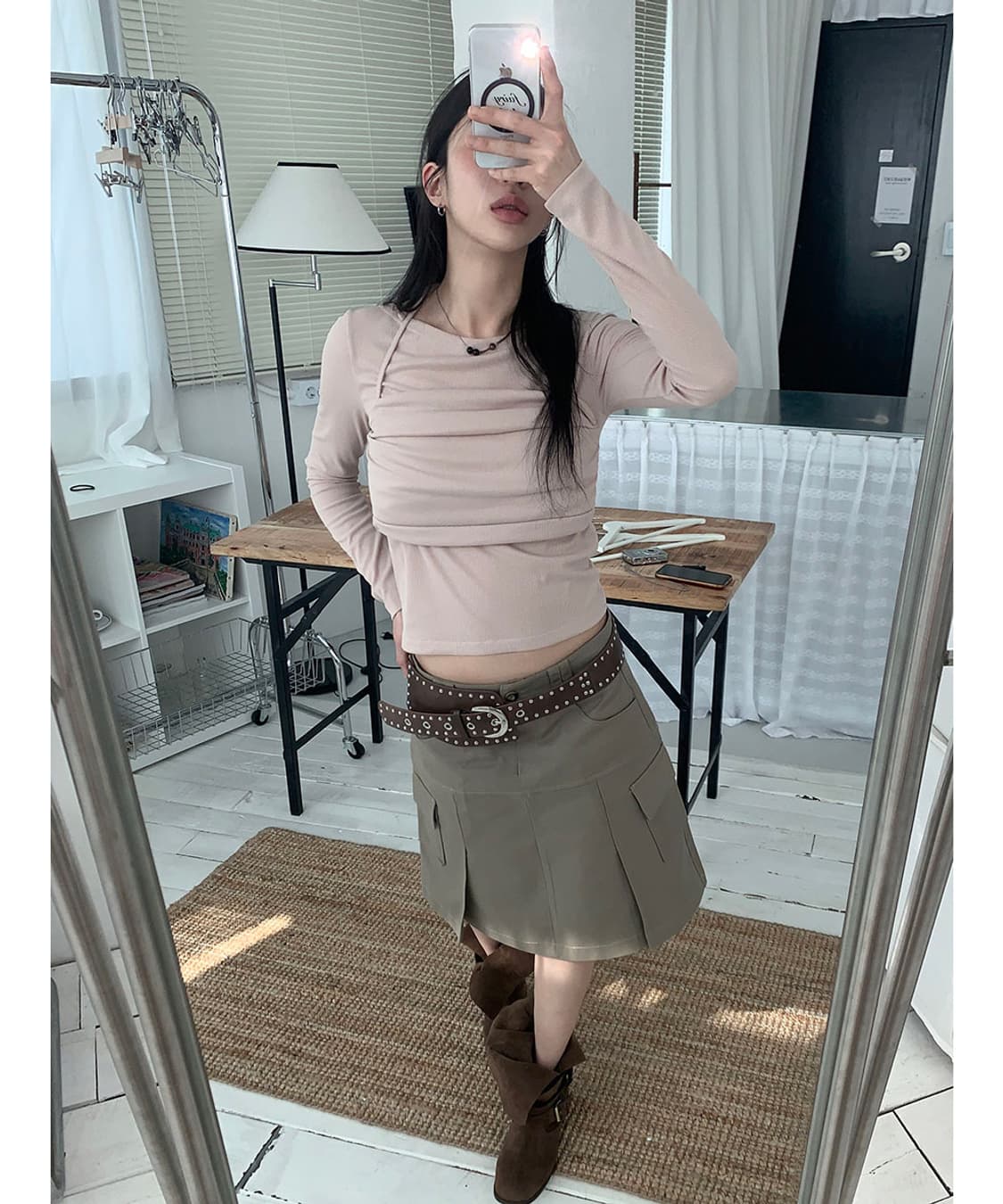 새상품) 카고 미디스커트 카키베이지 상품이미지1