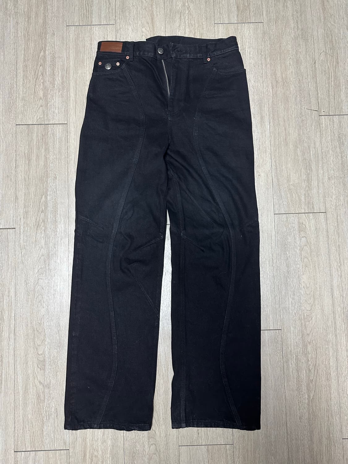 앤더슨벨 스커트 랩 데님 팬츠 블랙 상품이미지1