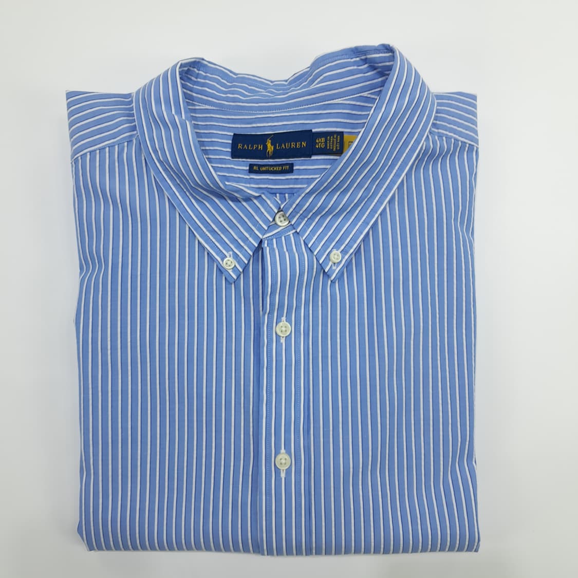 Co818 4XL Big 폴로 랄프로렌 블루 시어서커 QR 반팔 셔츠 상품이미지9