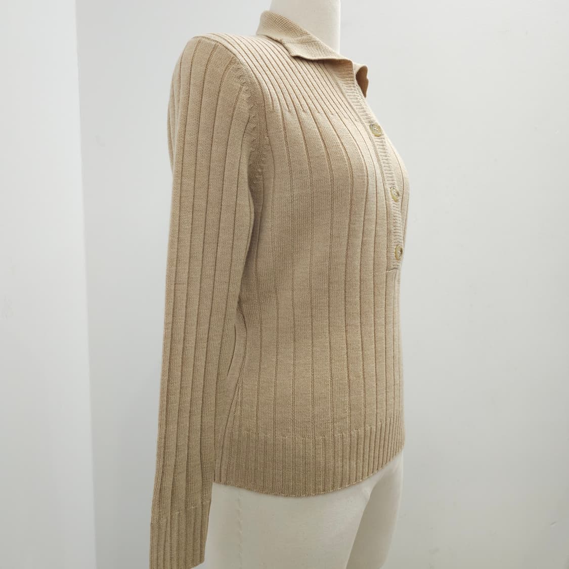 울 100  베이지 골지 카라 니트 상품이미지2