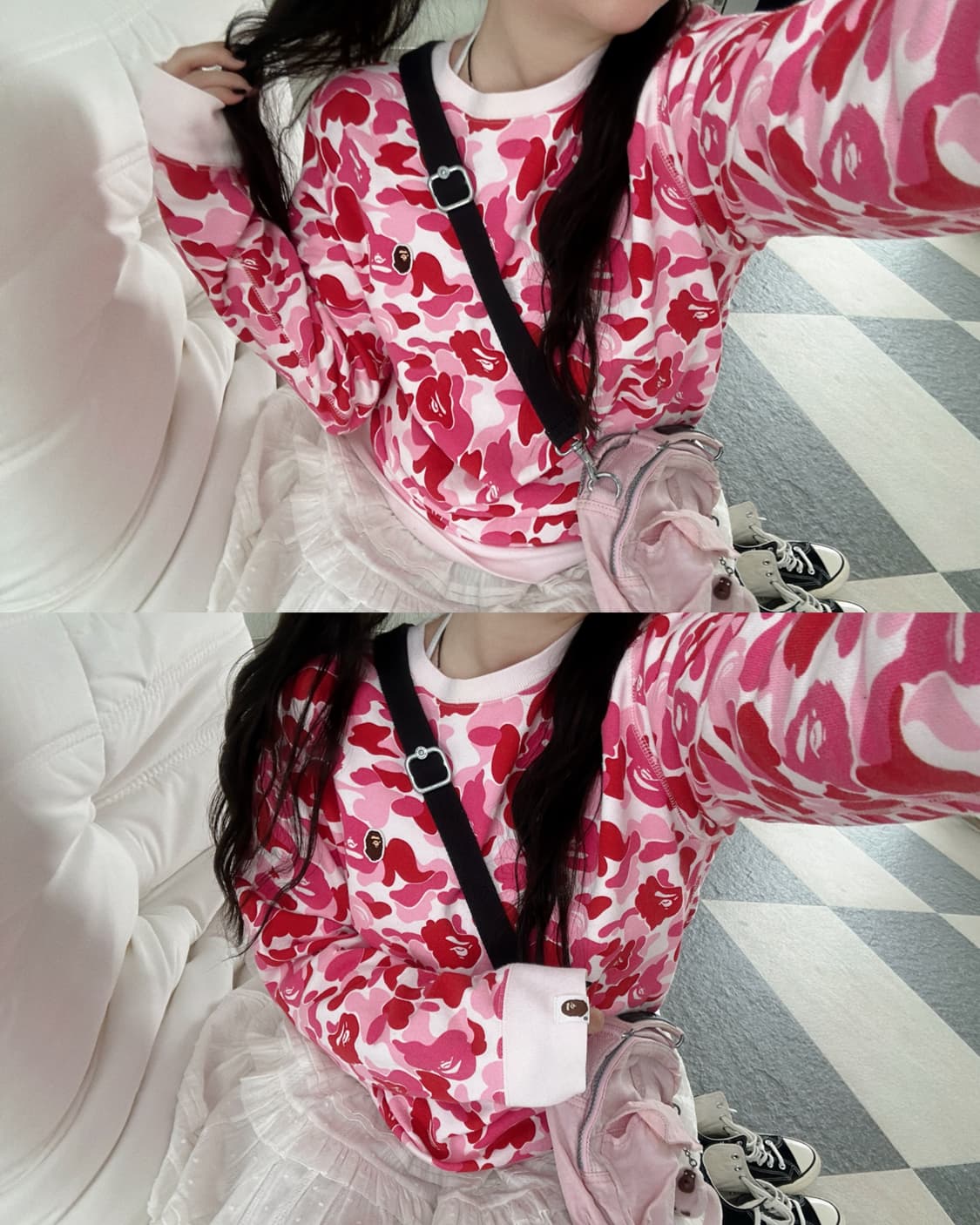 베이프 핑크 ABC카모 미니사루 맨투맨 상품이미지1