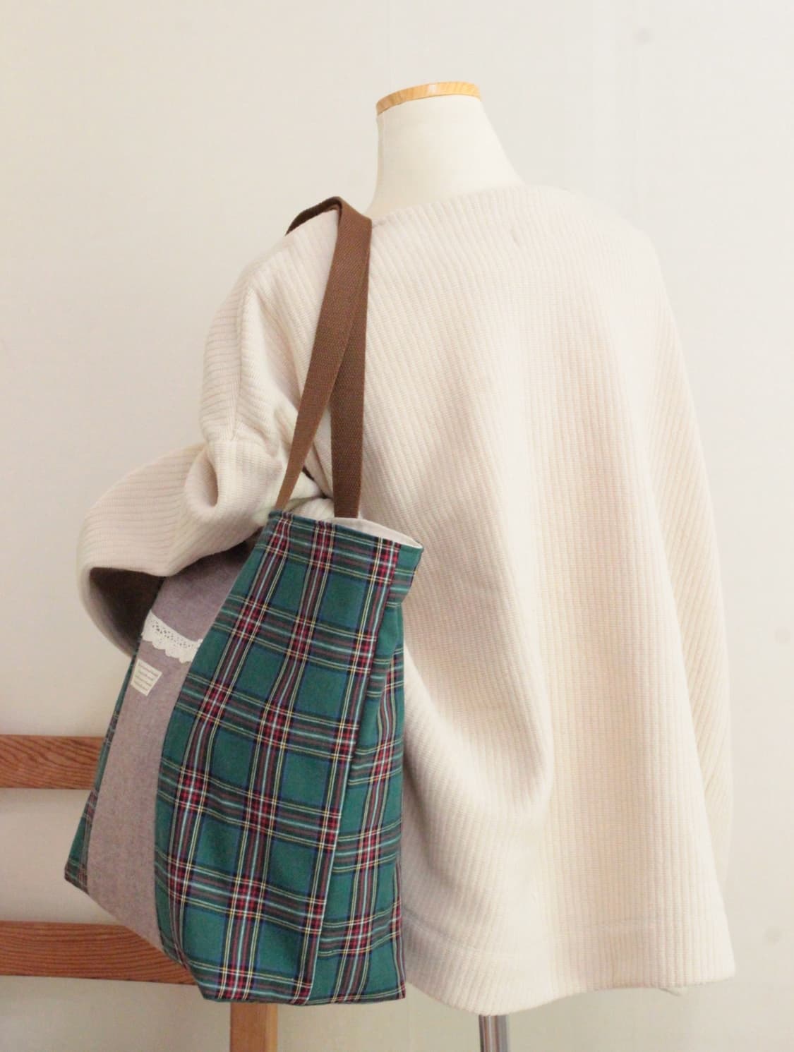 핸드메이드 체크 가방 빅백 상품이미지3