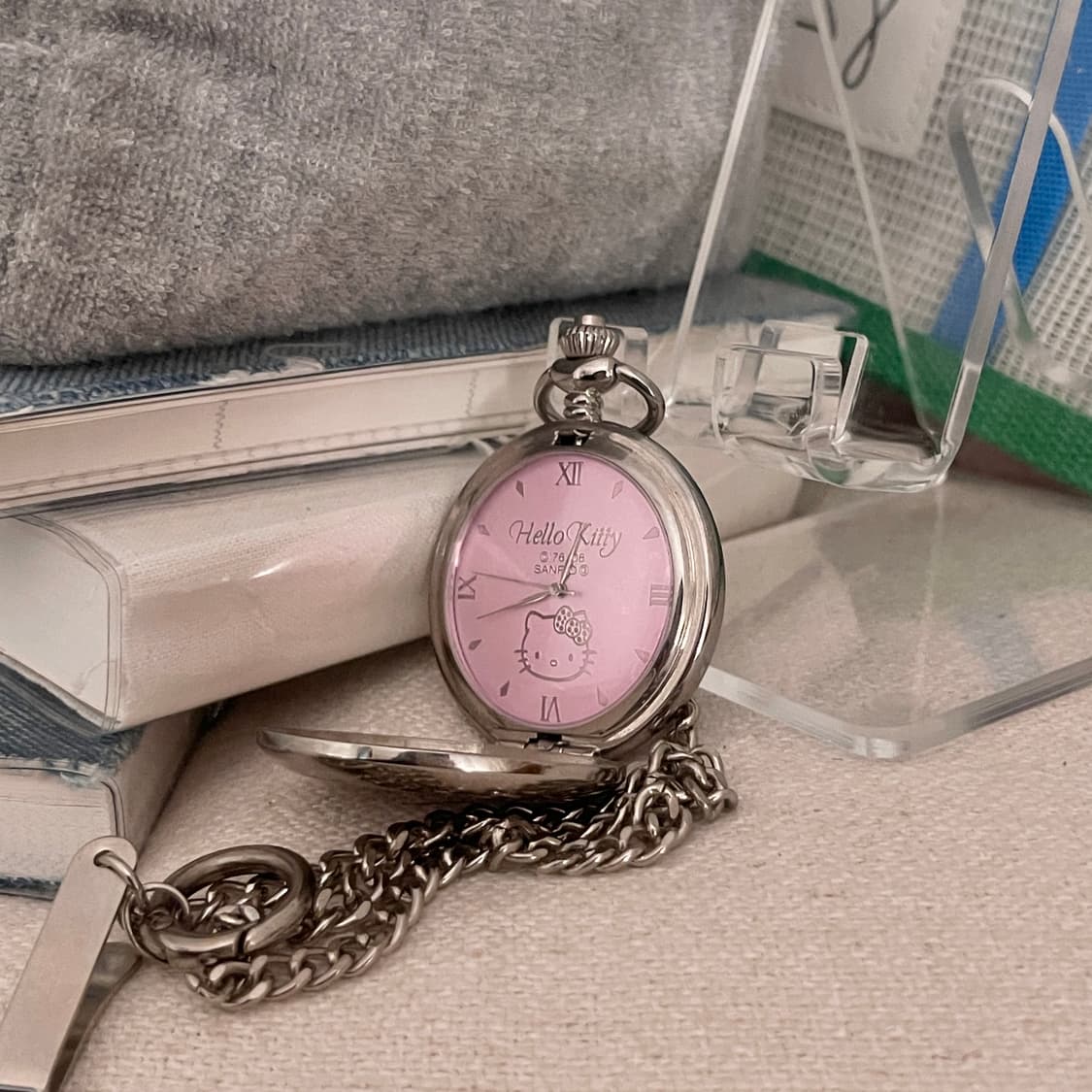 산리오 정품 빈티지 핑크 실버 헬로 키티 시계 키링 장식 방꾸미기 고전 상품이미지7