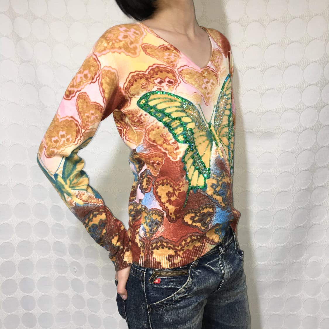 쿠스토 바르셀로나 버터플라이 시퀸 니트 긴팔 상품이미지1