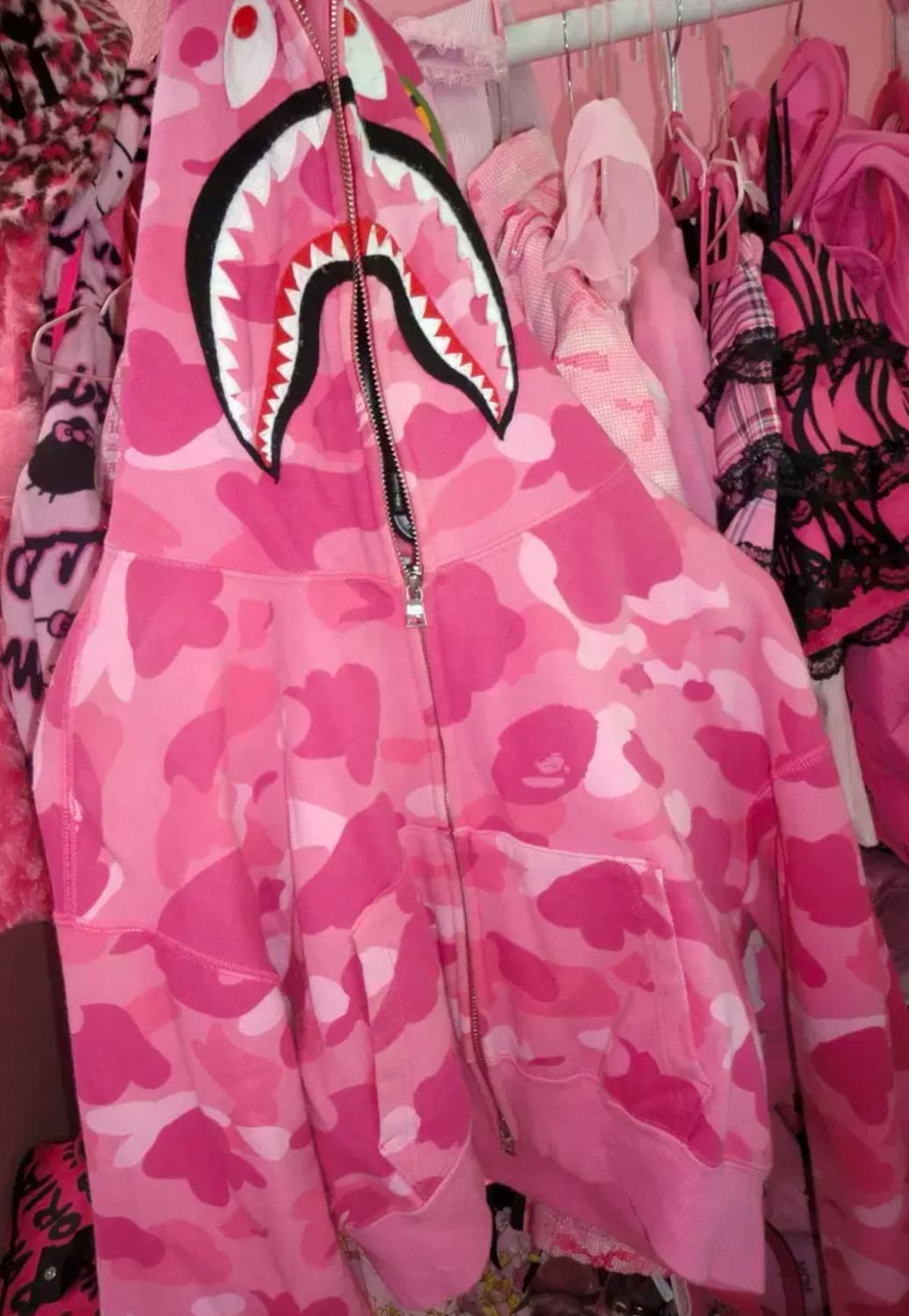 베이프 갸루 핑크 후드 크롭 유일매물 상품이미지1