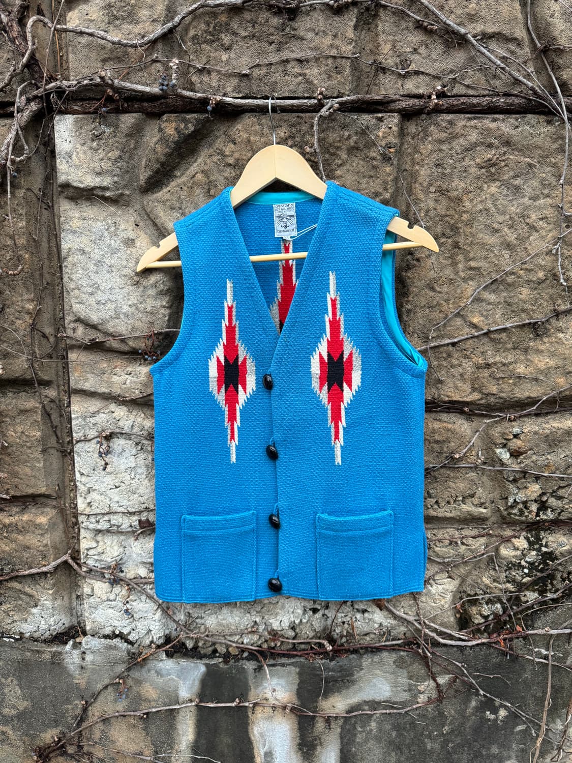 오르테가 핸드 우븐 울 네이티브 무늬 웨스턴 치마요 베스트 조끼 블루 상품이미지1