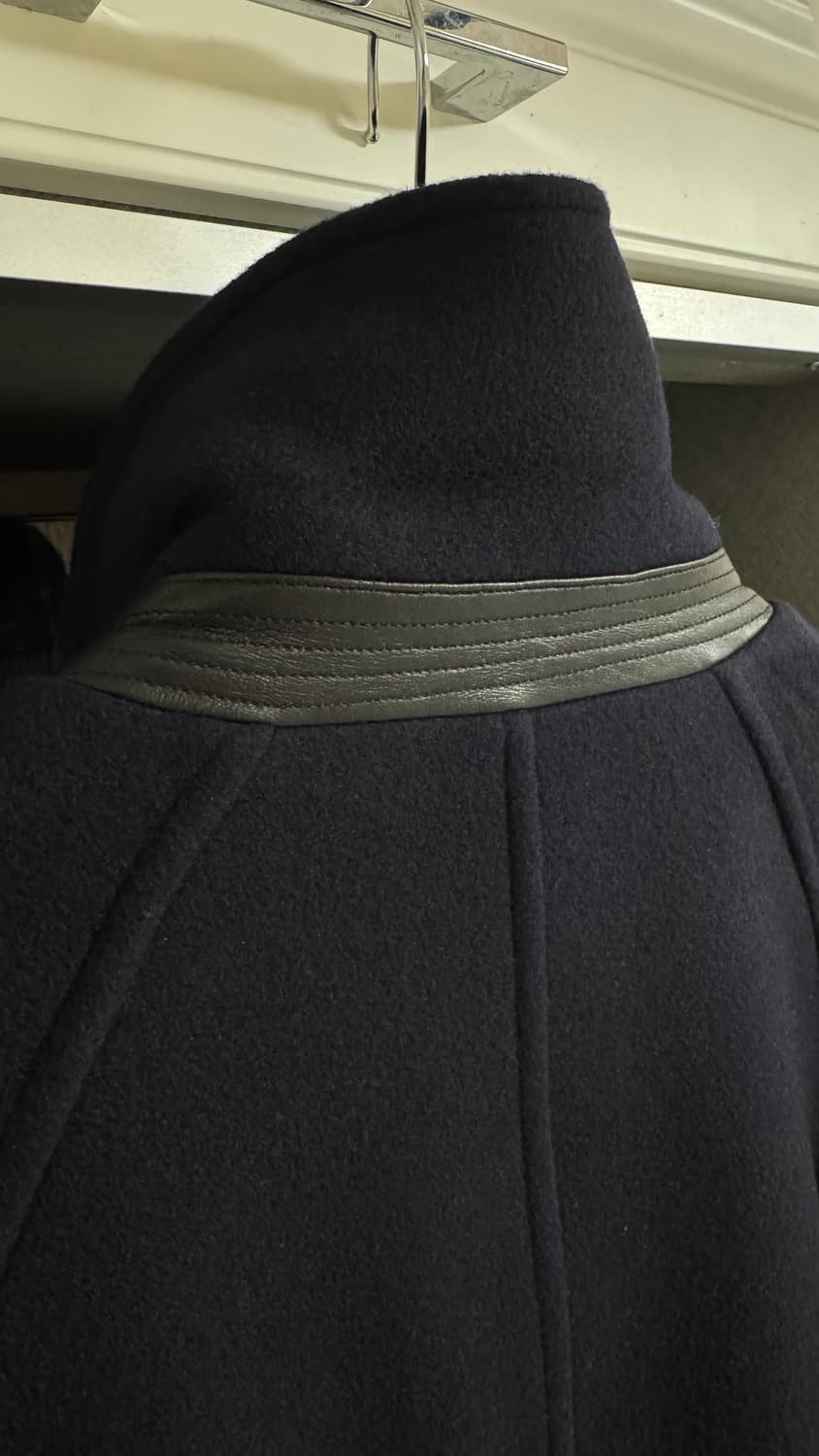 우드비 울 못사 레더 코트 네이비 2 wouldbe 상품이미지3