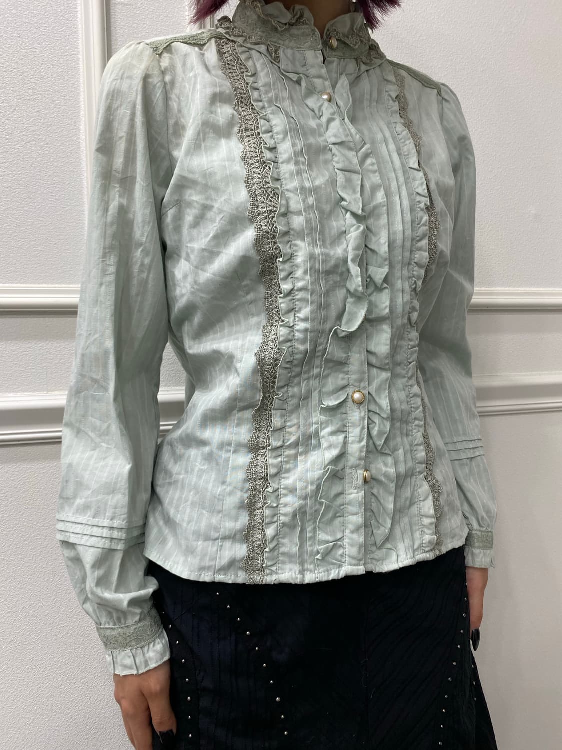 [Axes Femme]Frill&Pearl button Mint Shir 상품이미지2