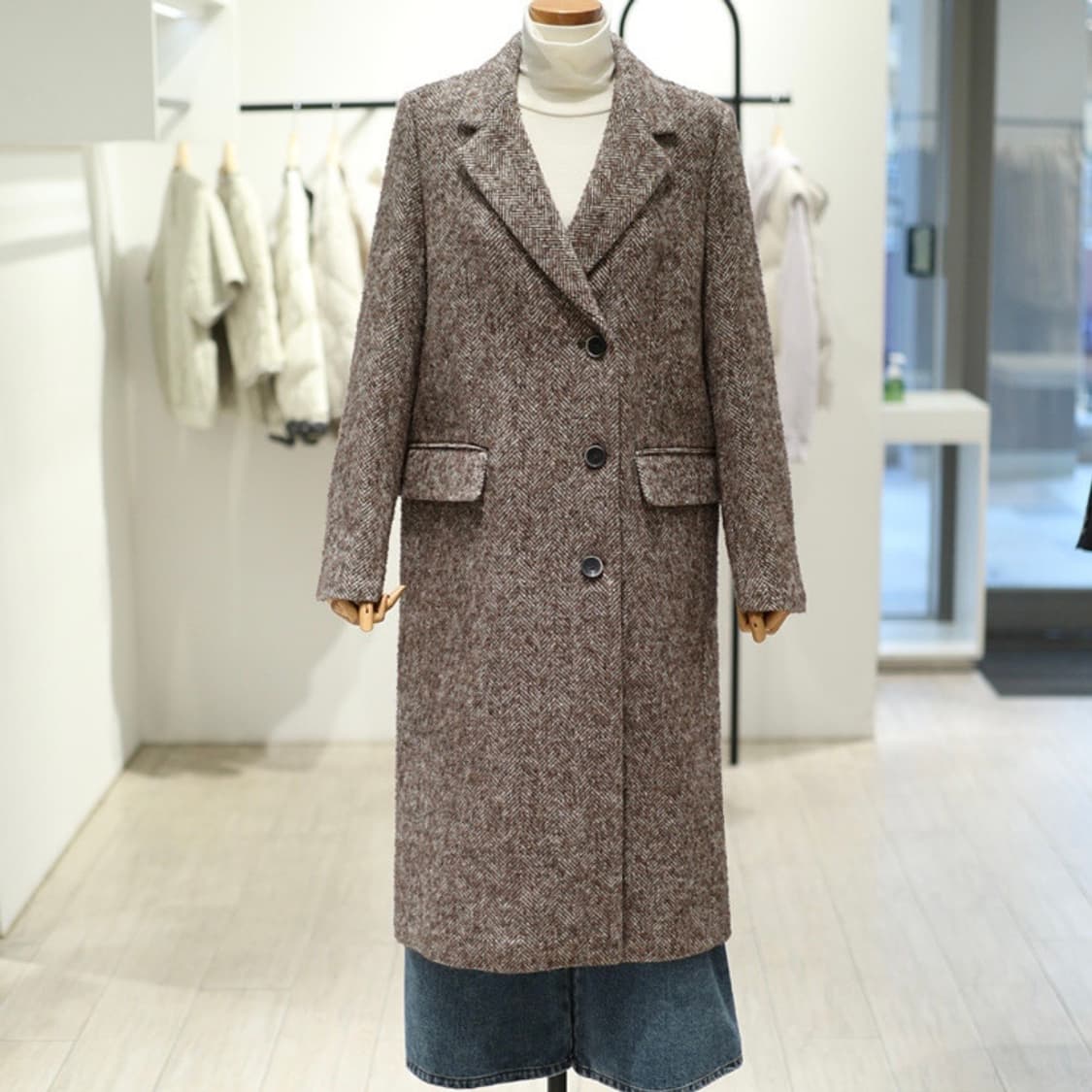 21FW 지컷 울 블렌드 헤링본 싱글 코트 상품이미지5