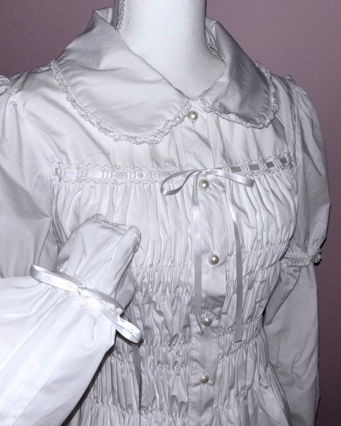 바디라인 로리타 블라우스 화이트 레이스 리본 셔츠 상품이미지2