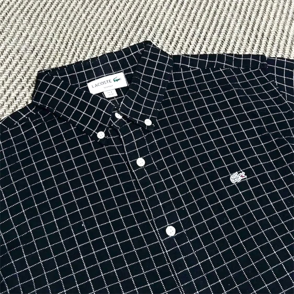 [M] Lacoste 라코스테 신형 다크네이비 반팔 체크셔츠 상품이미지4