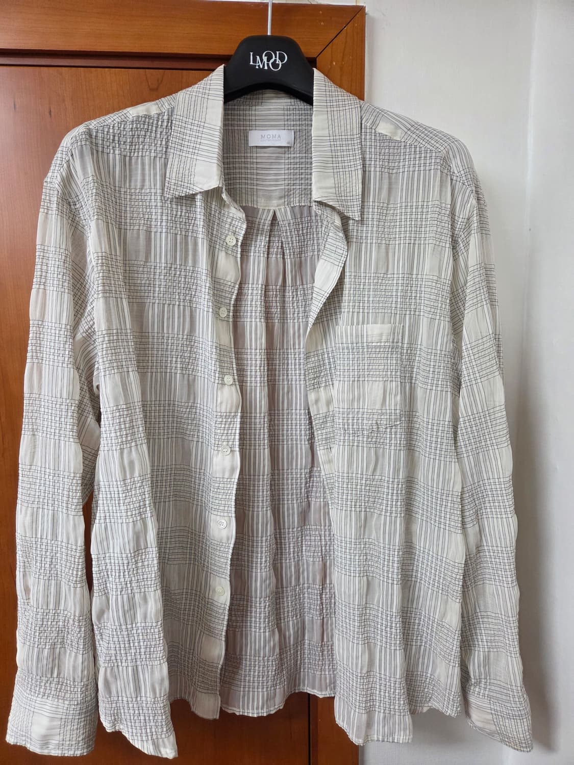 모마디자인 크링클 체크셔츠 크림베이지 48사이즈 상품이미지2