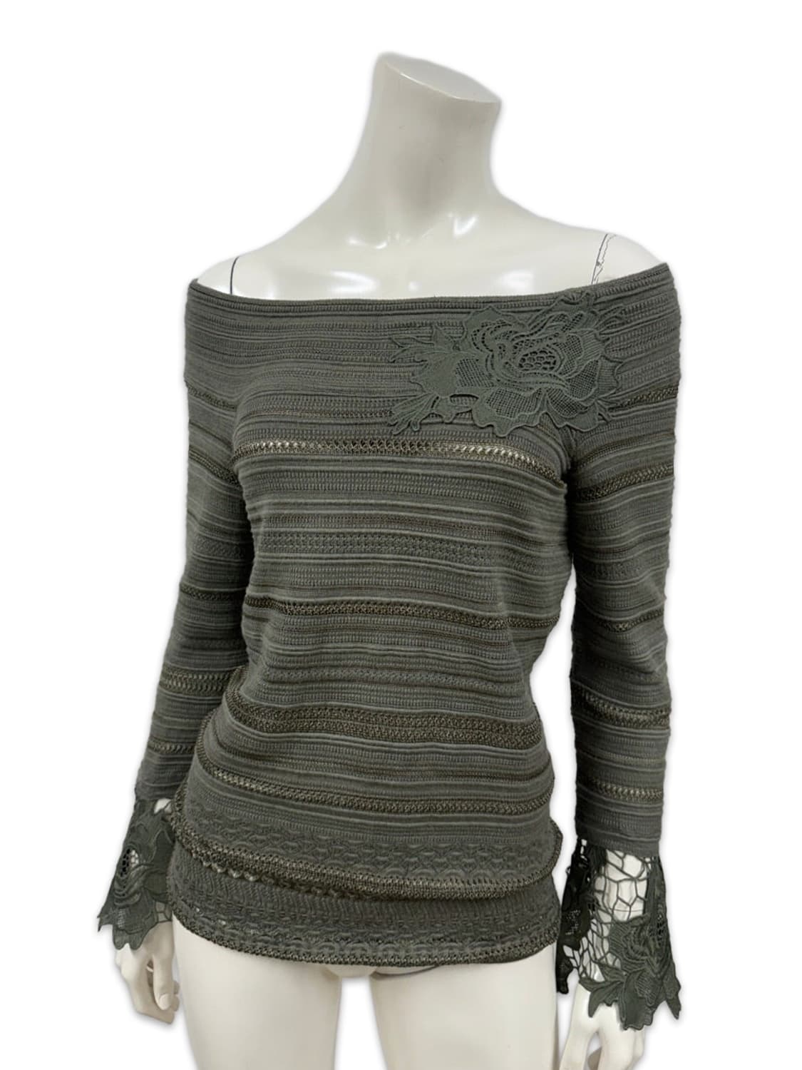 빈티지 카키 플라워 레이스 오프숄더 니트 상품이미지2