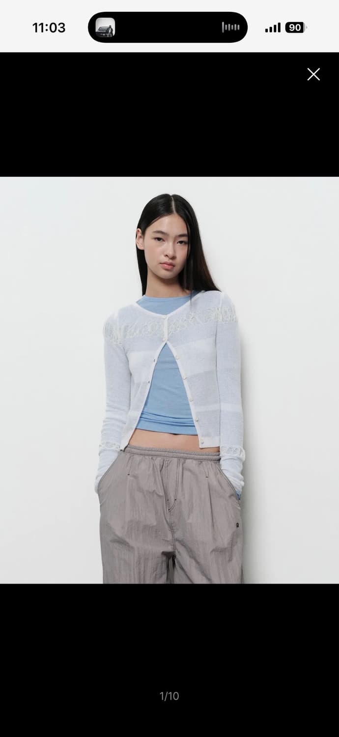 다이애그널 시스루 가디건 SHIRRING CARDIGAN (ivory) 상품이미지1