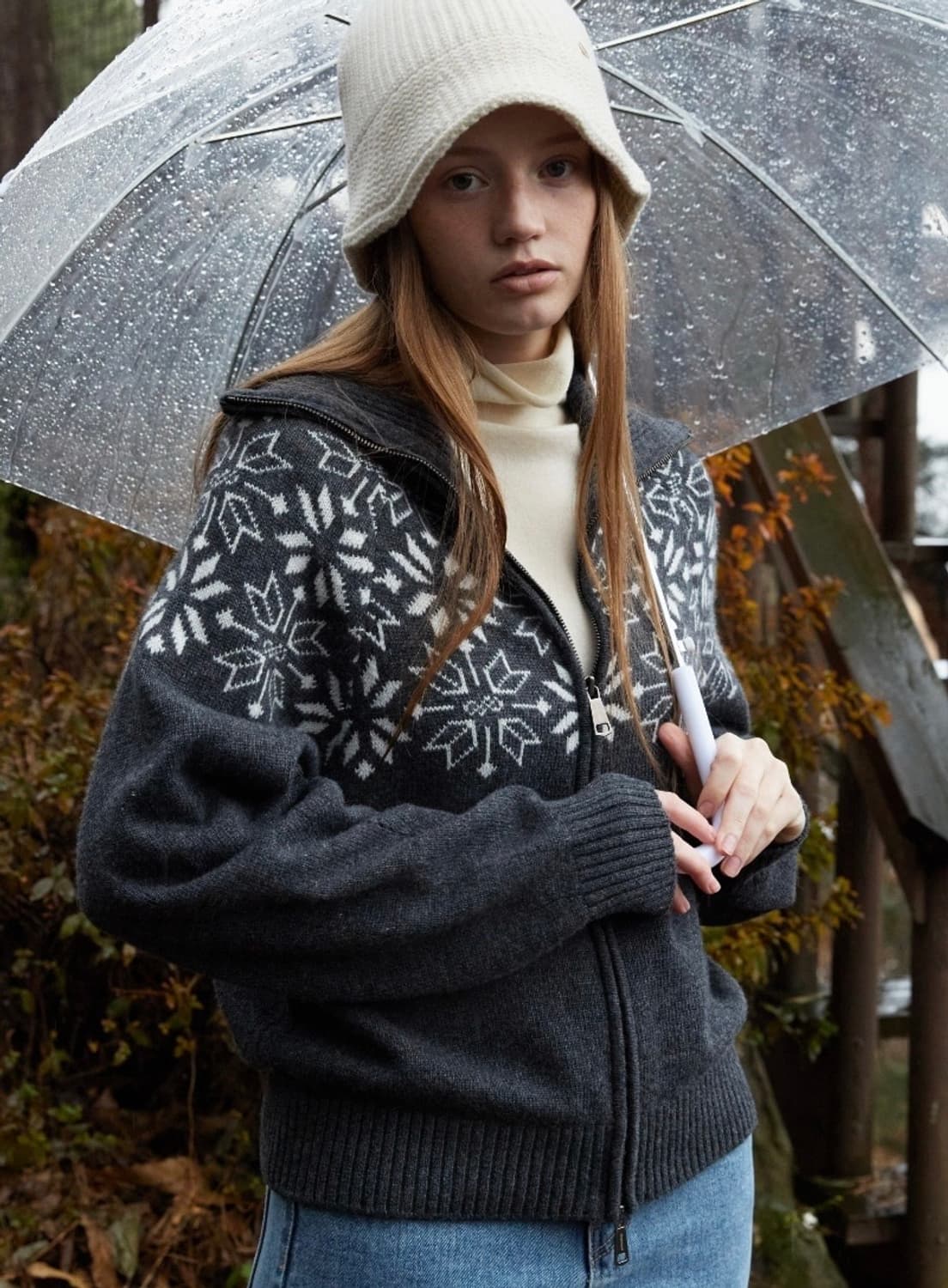 드파운드 자가드 패턴 울 집업 니트 가디건 F depound 상품이미지5