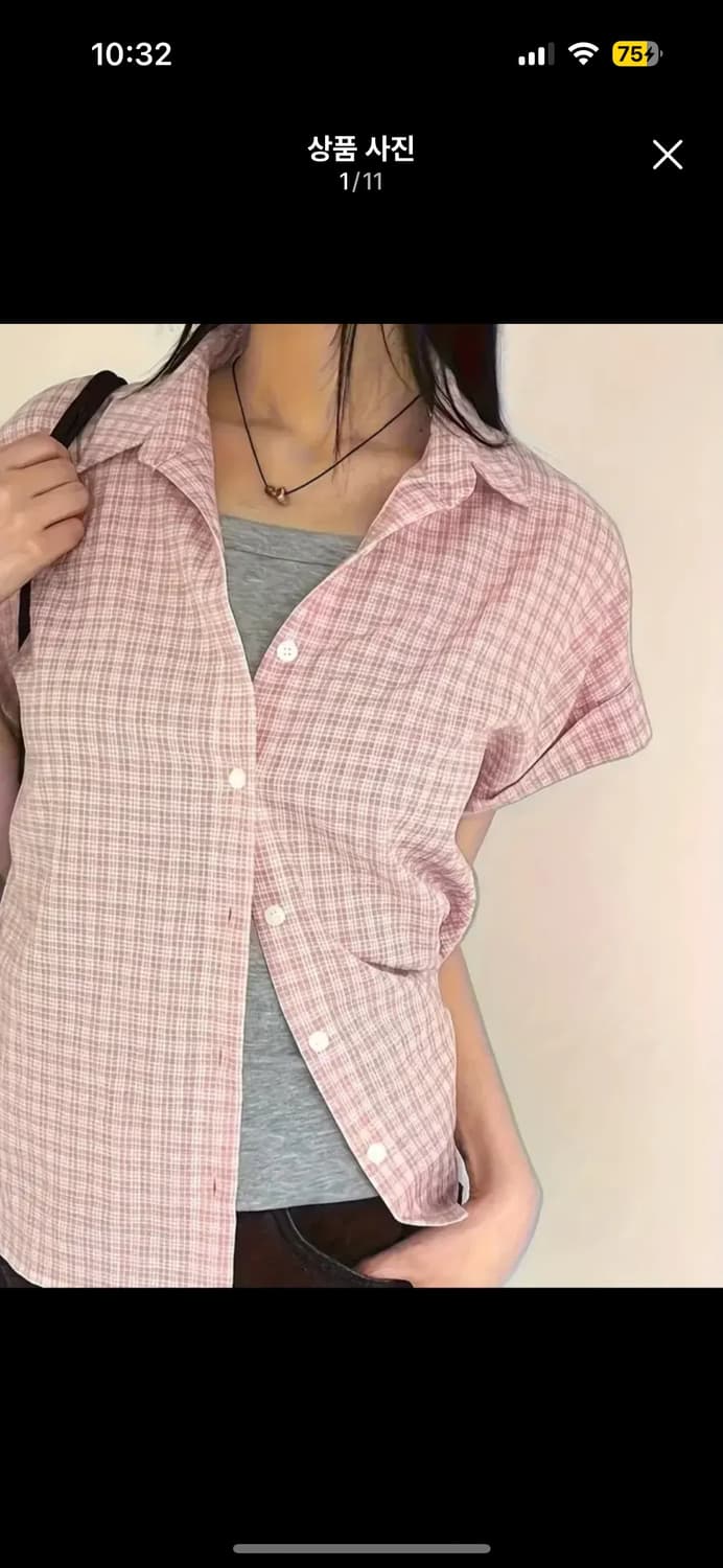 체크 반팔 셔츠 핑크색 상품이미지1
