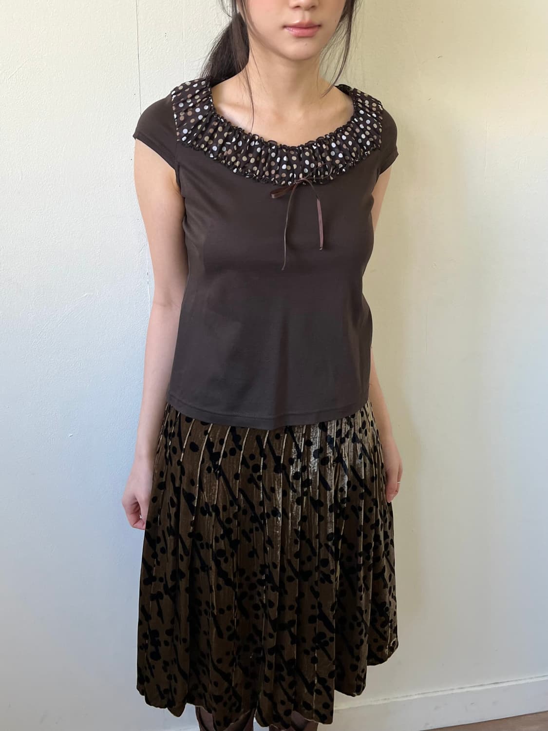 Chris montez 브라운 도트 탑 상품이미지4