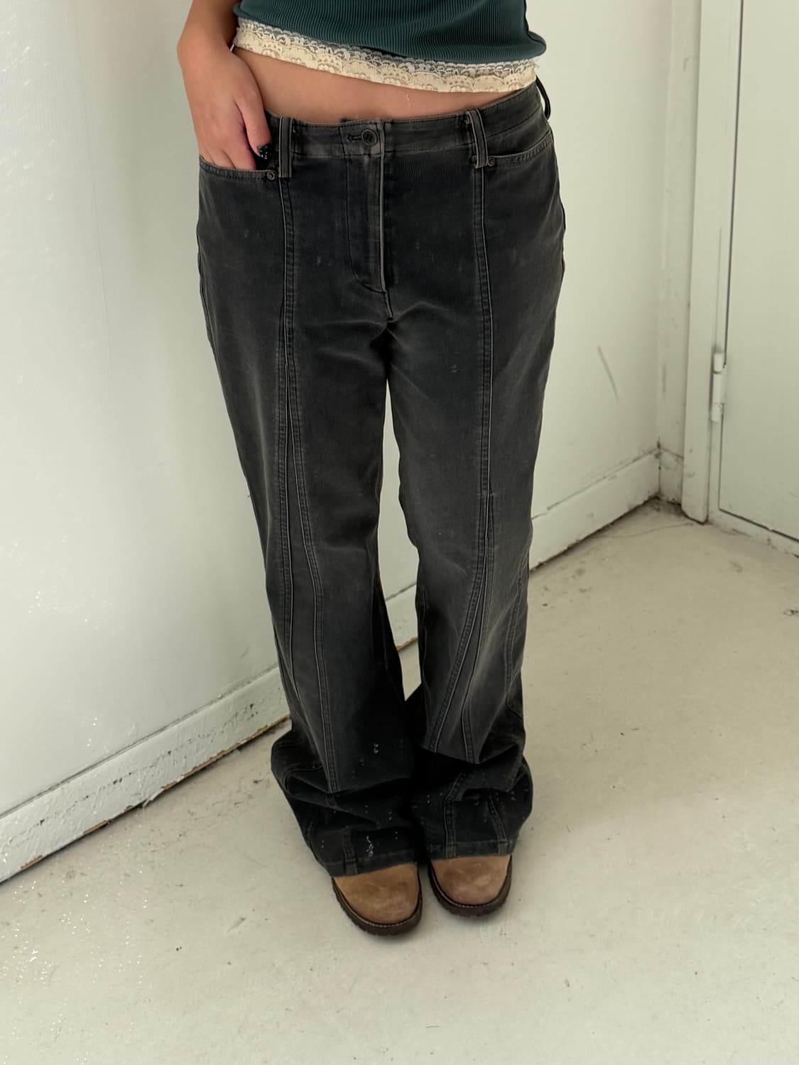 일본빈티지 흑청 디테일 부츠컷 데님팬츠 상품이미지1