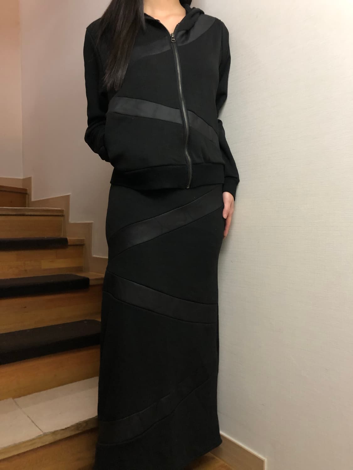 빈티지 블랙 레더 패치 셋업 상품이미지1