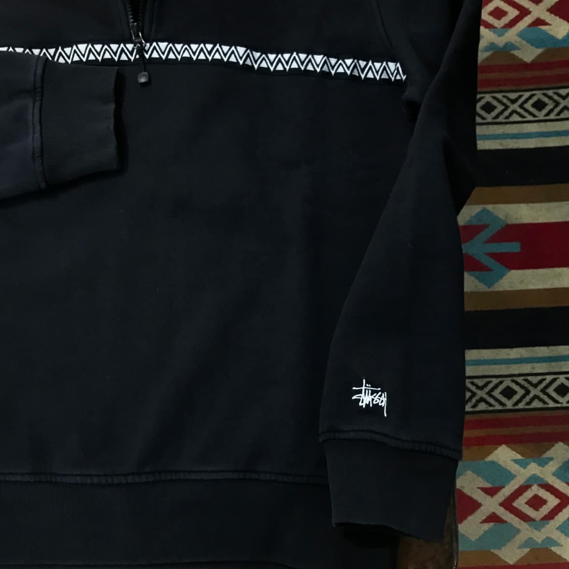 스투시 아즈텍 패턴 블랙 기모 반집업 풀오버 맨투맨 남성 110 사이즈 상품이미지4