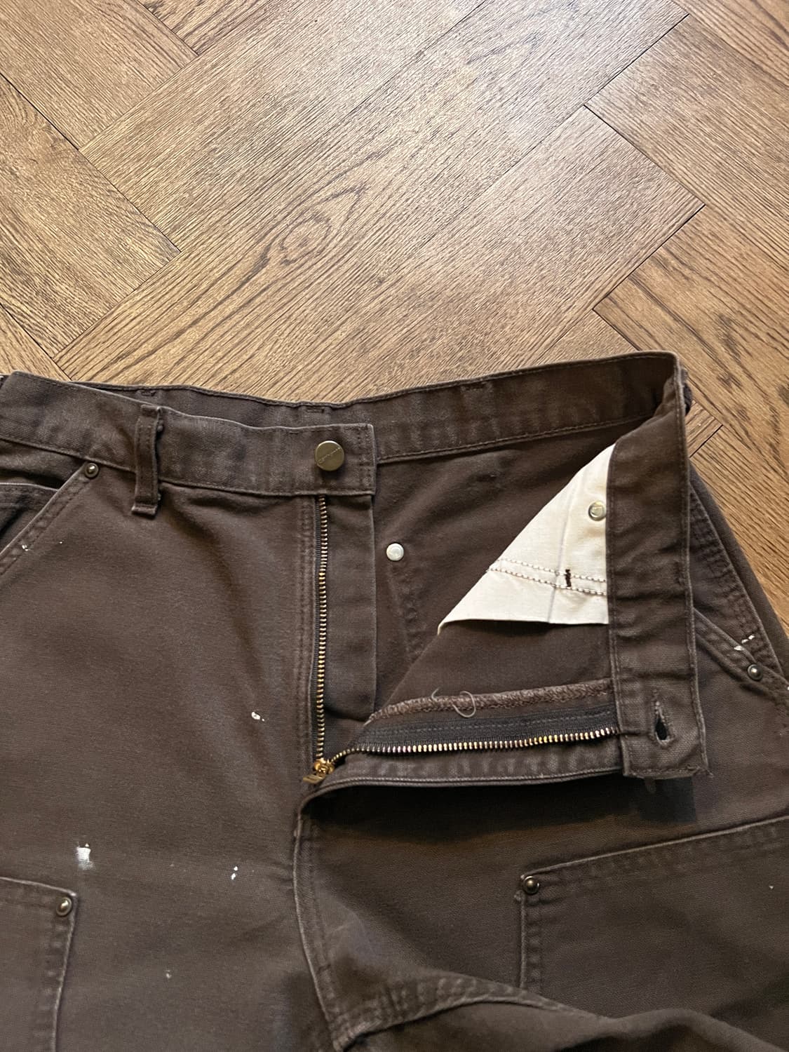 [32]칼하트 USA 빈티지 페인팅 다크브라운 더블니 워크 팬츠 상품이미지6