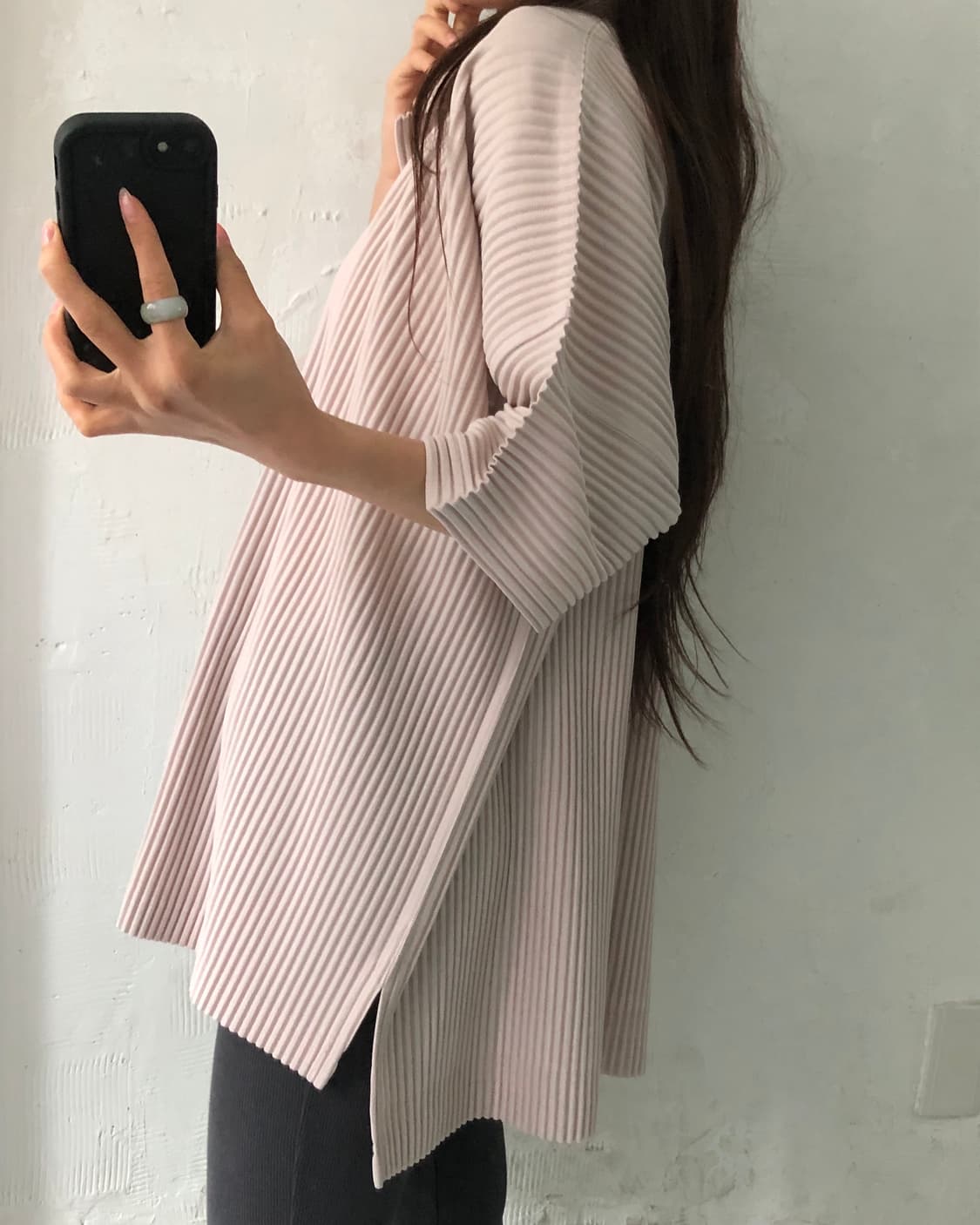 Issey Miyake 옴므플리세 베이비핑크 플리츠 반팔 셔츠 상품이미지5