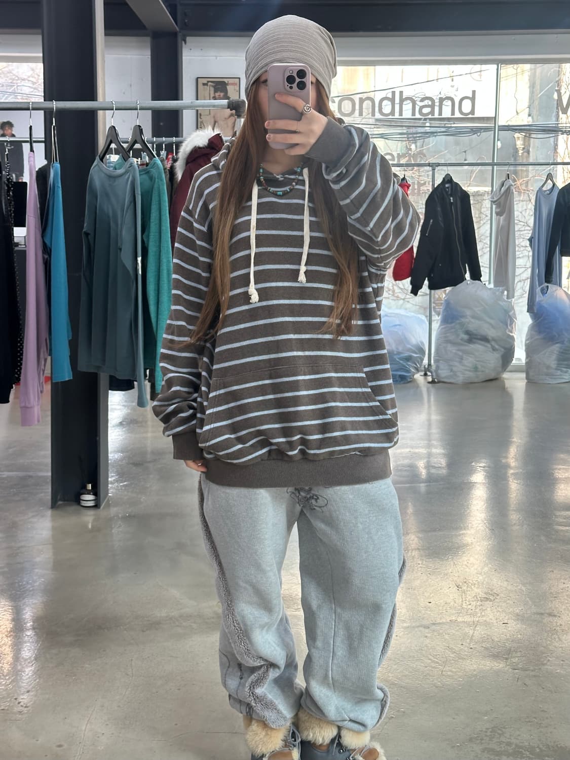 브라운소라 스트라이프 후드티 상품이미지2