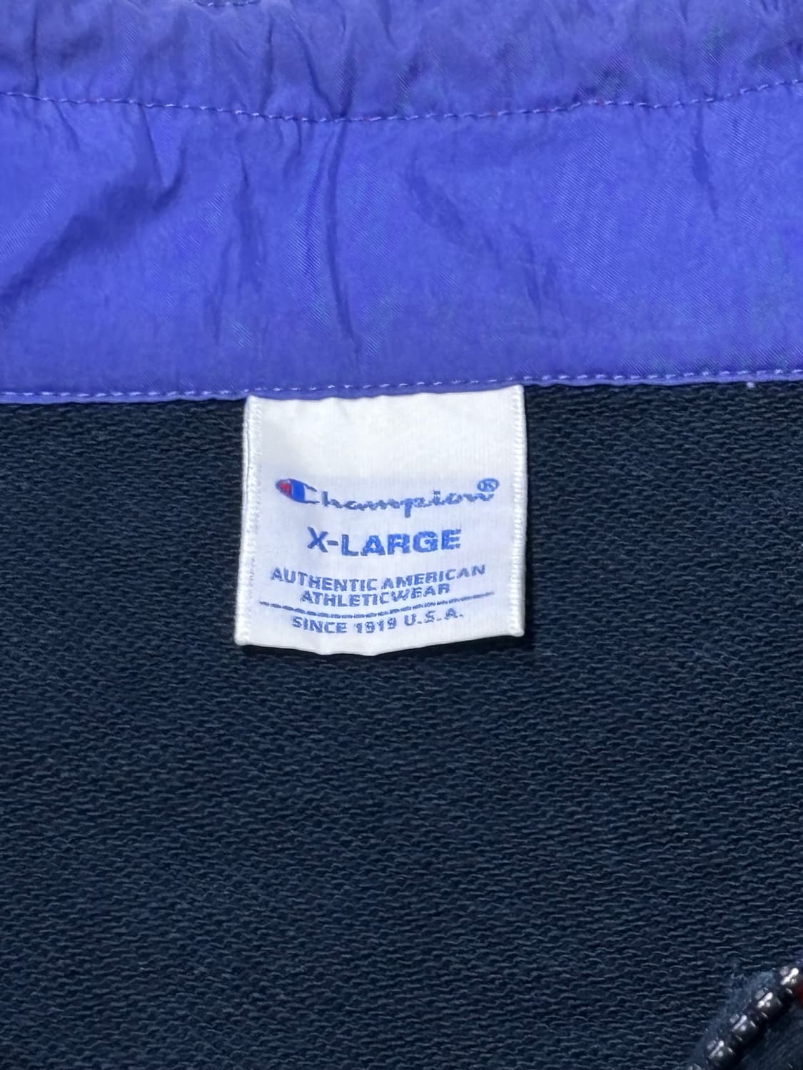 챔피언 네이비 스펠로고 코튼 반집업 상품이미지8