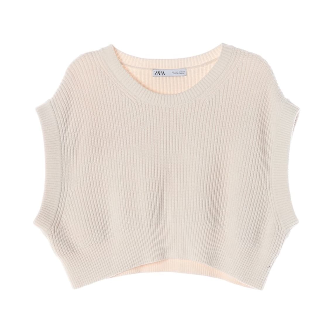 ZARA 크림 골지 크롭 슬리브리스 베스트 M 상품이미지1