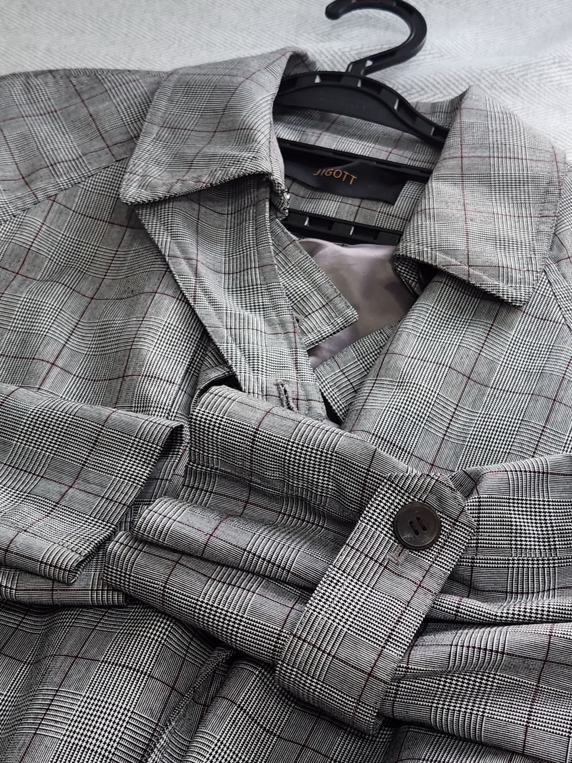 [85] 지고트 그레이 체크 벨티드 트렌치코트 롱코트 85사이즈 상품이미지7