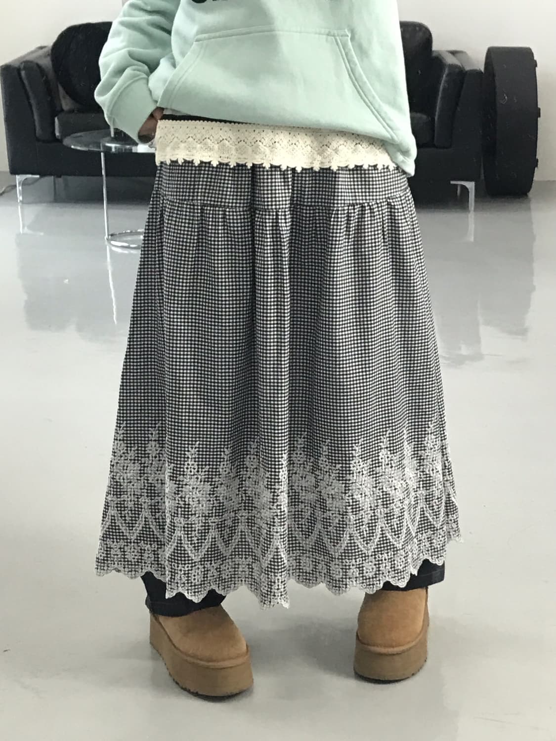 Jpn Poly Checked Long Skirts 상품이미지1