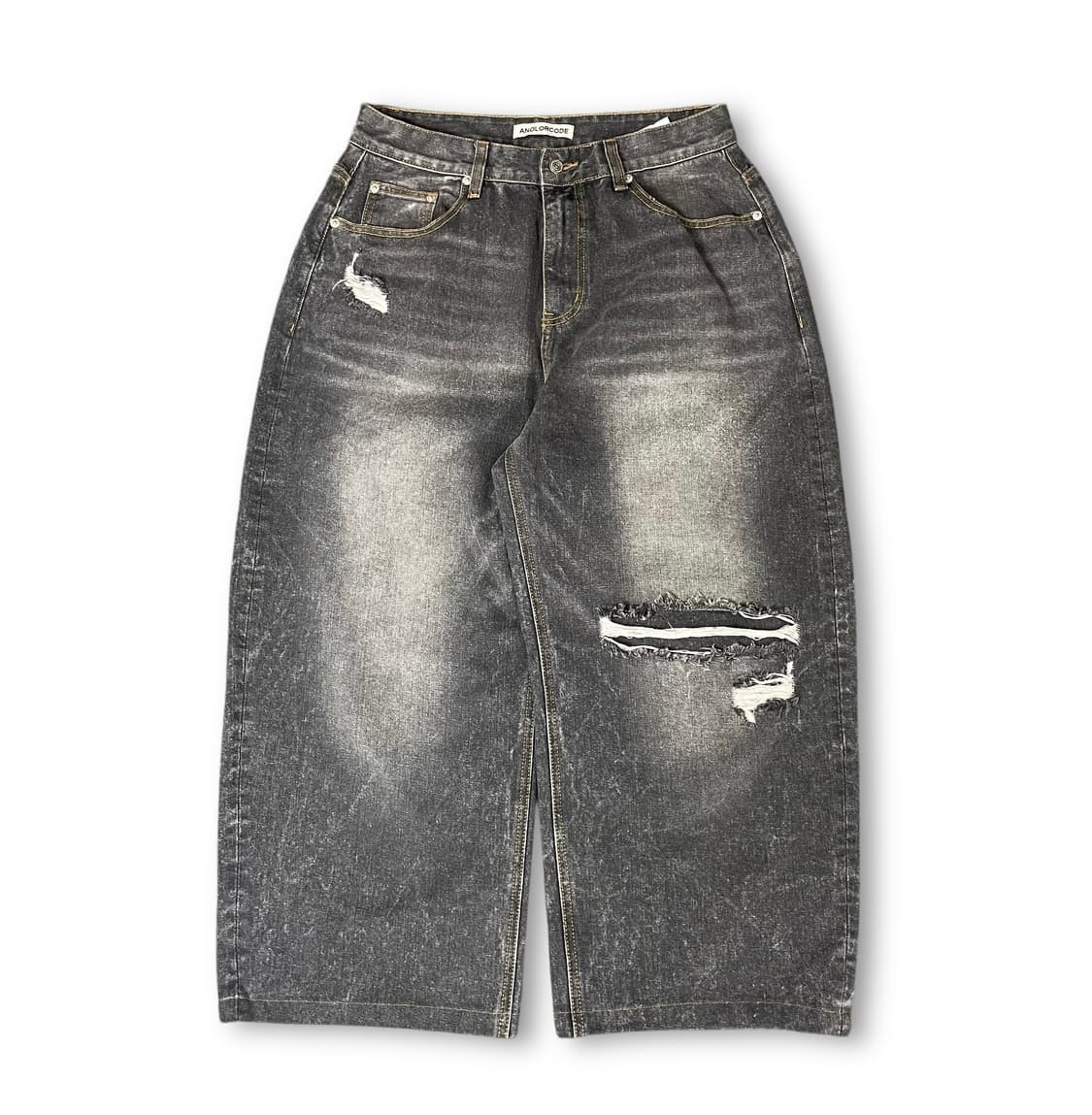 (32) 아놀로코드 흑청 워싱 와이드 데미지 데님 팬츠 M 상품이미지1