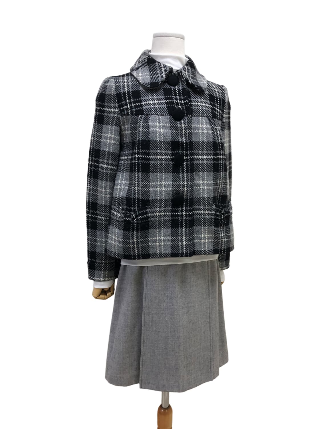 바비 숏 체크 코트 상품이미지3