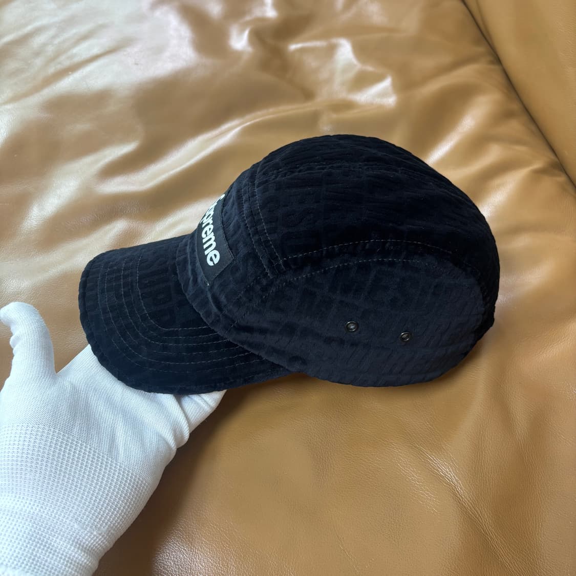 슈프림 캠프캡 모자 박스로고 자카드 벨벳 블랙 상품이미지4